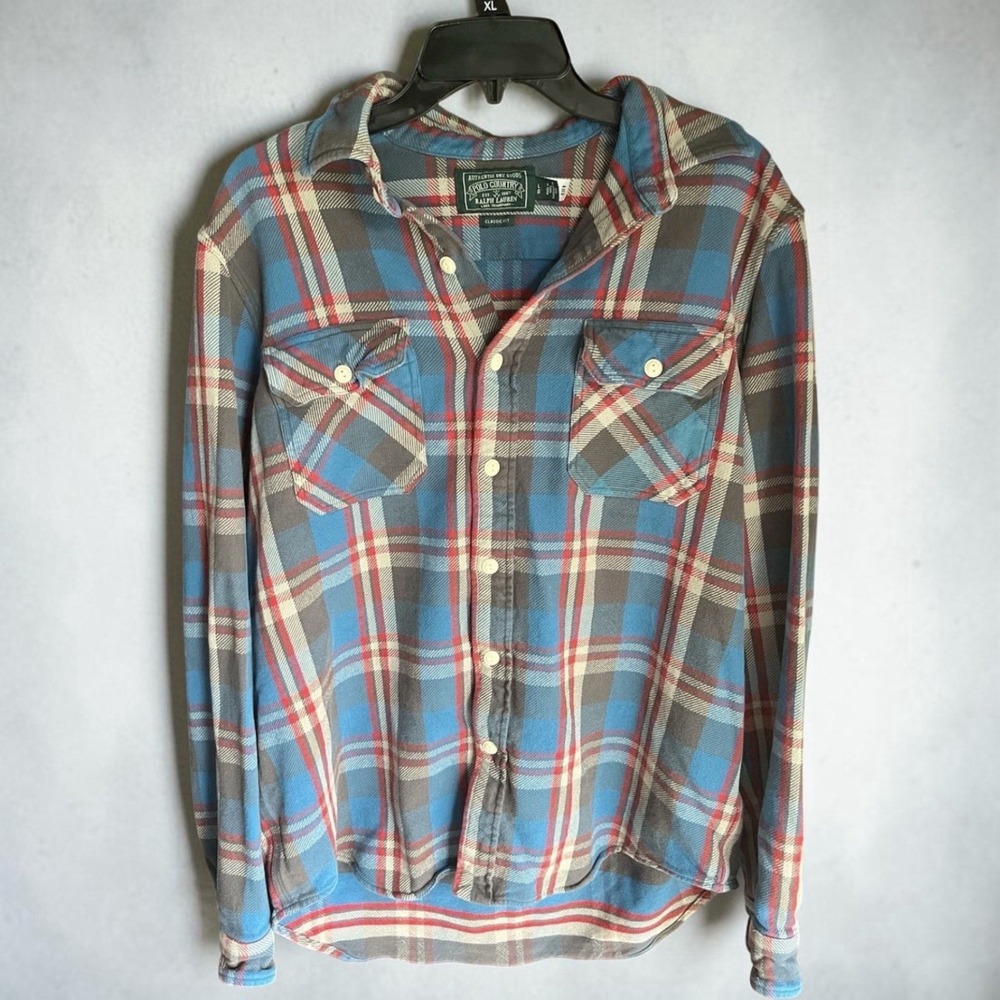 Polo Ralph Lauren Polo Country Plaid Flannel Shirt Mens L Classic Fit Blue Red